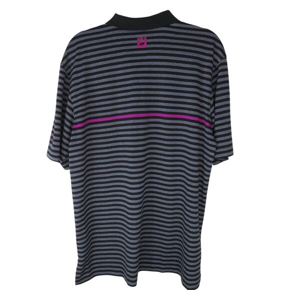 Titleist x FootJoy Black Striped Golf Polo Purple Logo Preppy Large Men's Polo - Picture 7 of 10